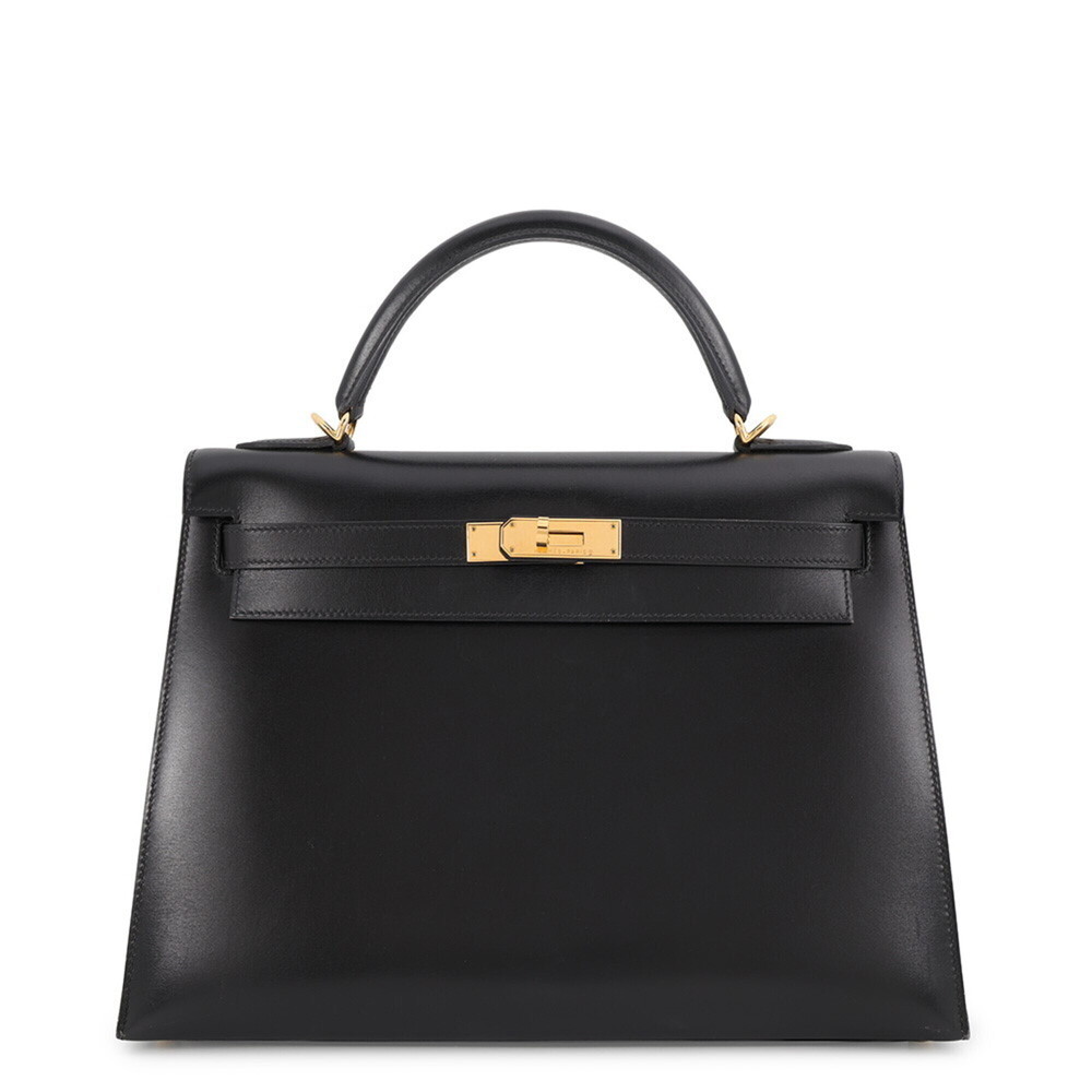 Hermes Kelly 32 handbag, black box calf leather, □F stamp, 2-way bag, black, ...